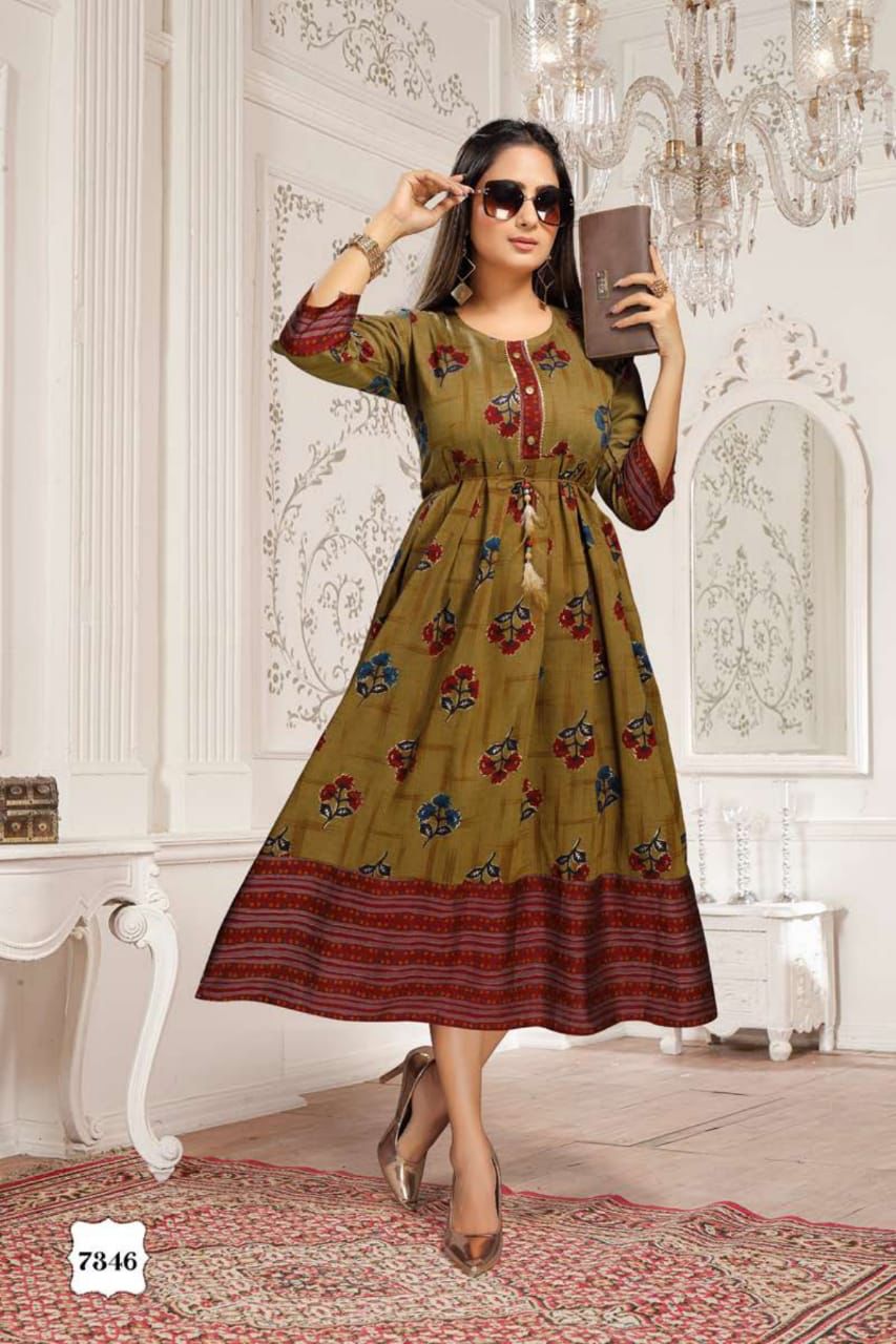 Jhui 7346 LAtest Designer Ethnic Wear Rayon Designer Kurti Collection
